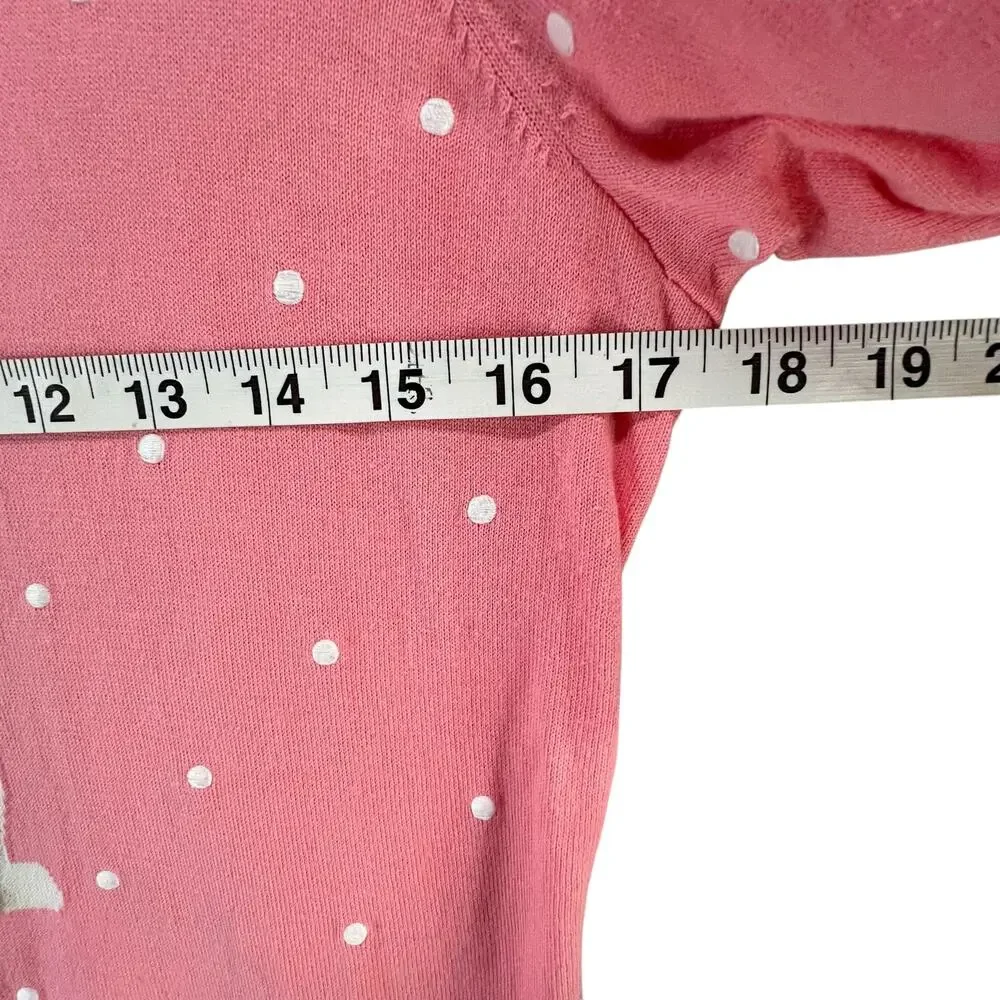 Talbots Sweater Womens M Pink Embroidered Novelty Dog Frenchie‎ Preppy Feminine
